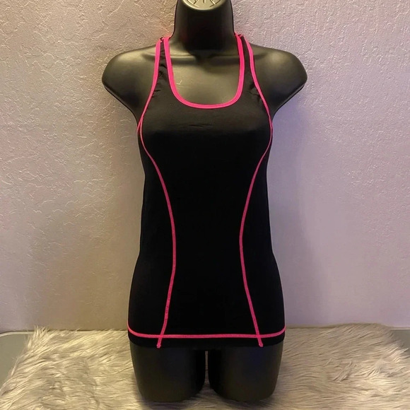 Splash Black and Pink Contrast Trim Stitched One Size Stretch Tank Top Athletic - Picture 8 of 15